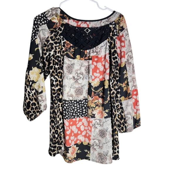 Fig and Flower Boho Patchwork Peasant Blouse – Size L - Picture 1 of 7
